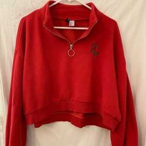 Red H&M cropped quarter zip jacket